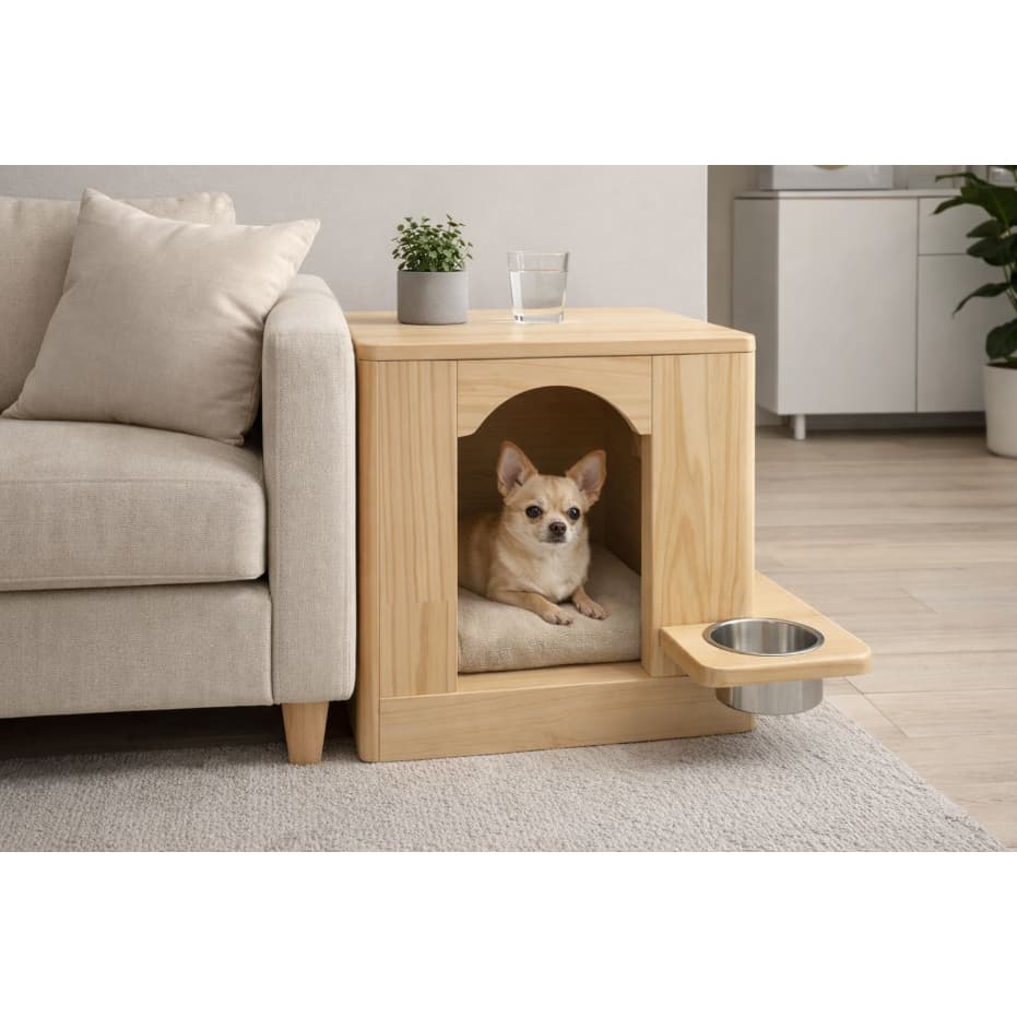 Mesa Lateral Pet com Casinha Integrada – Madeira Pinus