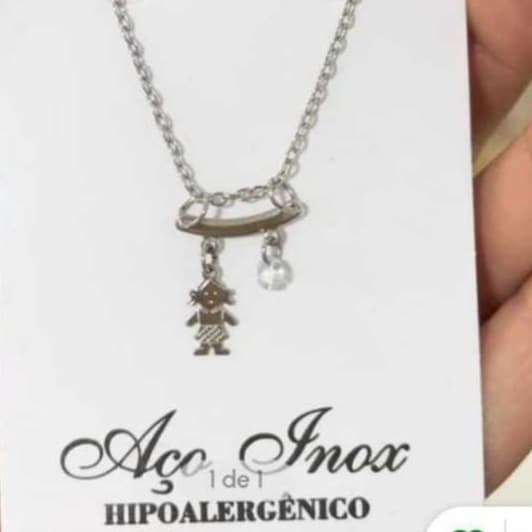 Colar Menina e Zirconia Aço Inox Antialergico