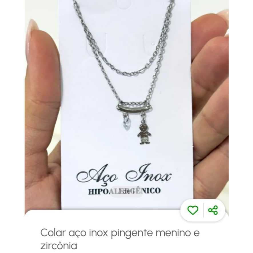 Colar Menino e Zirconia Aço Inox Antialergico