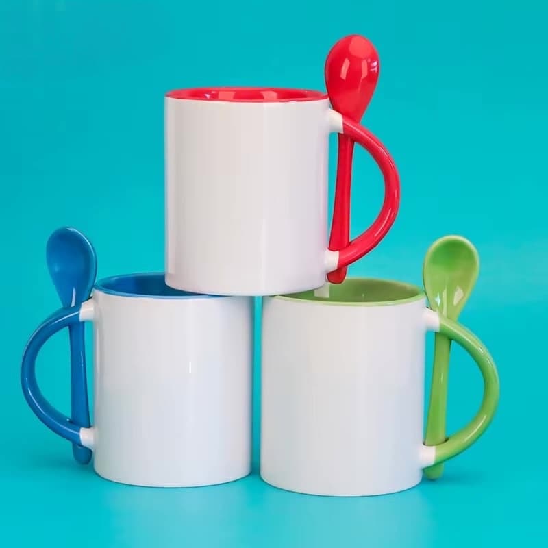 Caneca Branca para Sublimação 350ml com Colher Personalizável ou Branca