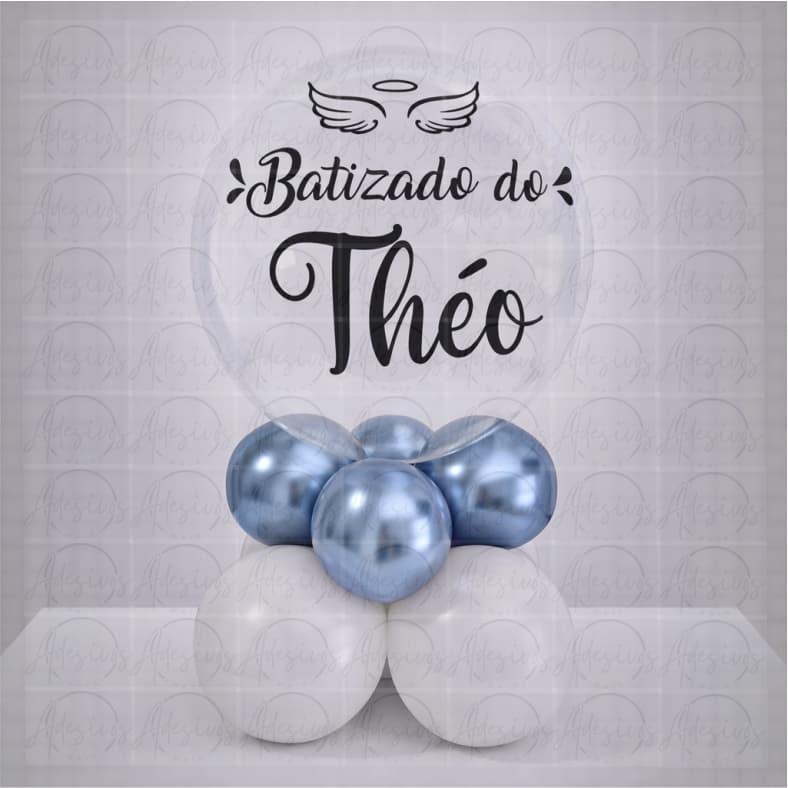 Kit Arranjo de Balão Bubble Personalizado 24" Completo com Vinil Adesivo - Batizado Menina e Menino