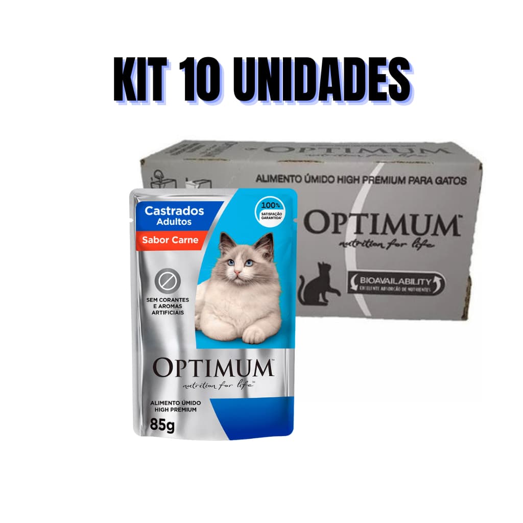 SACHÊ OPTIMUM CASTRADOS CARNE KIT 10 UNIDADES