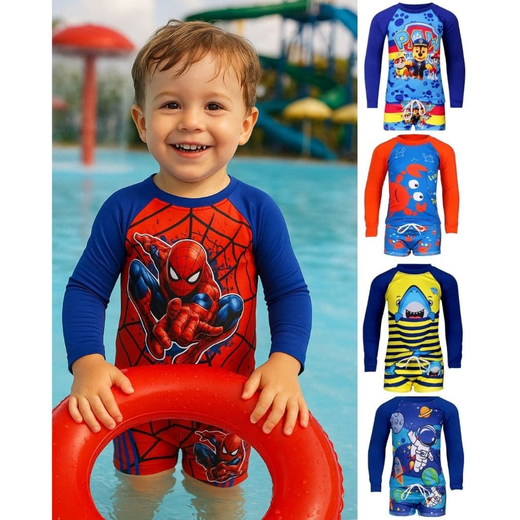 Moda Praia Infantil Menino Sunga + Blusa Com Proteção Uv Conjunto de Piscina Criança
