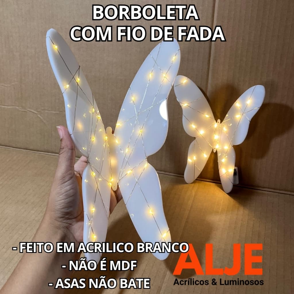 Borboleta Acrílico Com Fio De LED Decoração Enfeite 17cm e 27cm festa fio de fada brilho quente