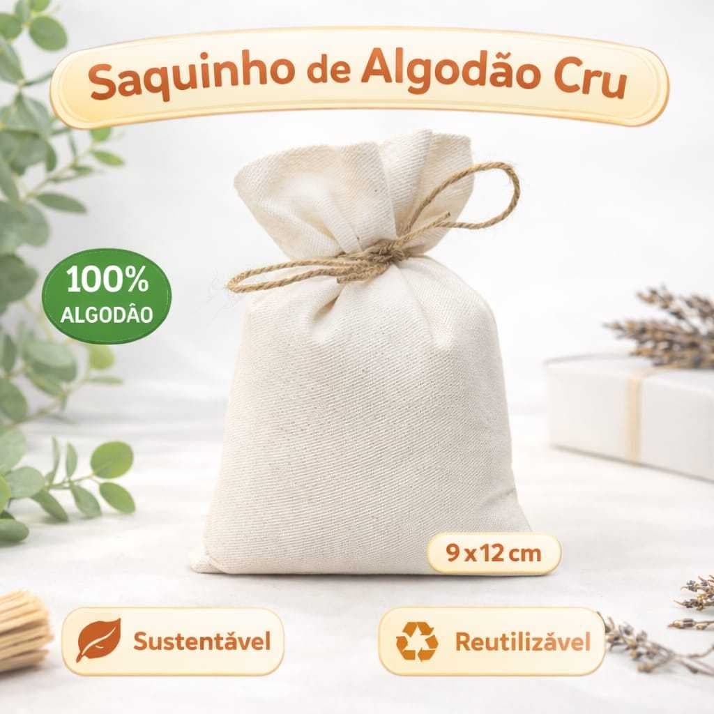 50 saquinhos 9x12 algodão cru com cordão de juta para produtos naturais, ecológicos e que valorizam seu produto.