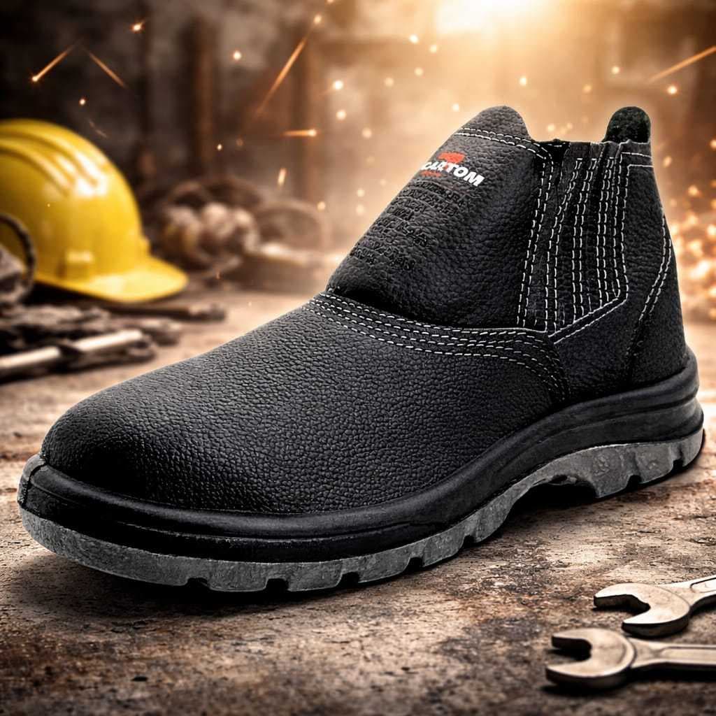 Bota Botina Butina de Segurança EPI Trabalho Couro Crival Elástico Reforçada Bico PVC