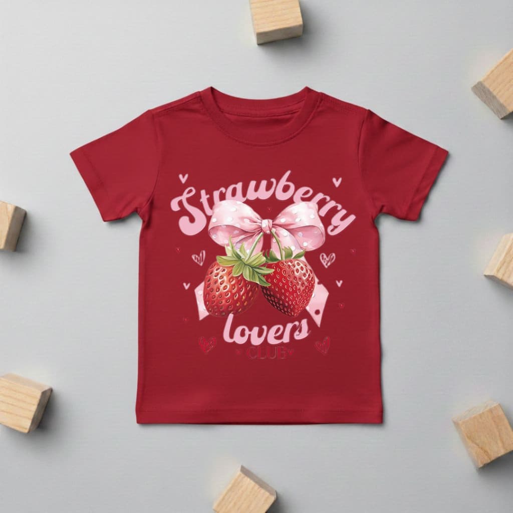 Camiseta Infantil Estampada Morango Meninas Delicadas  Algodão Macio Lançamento Crianças Desenho