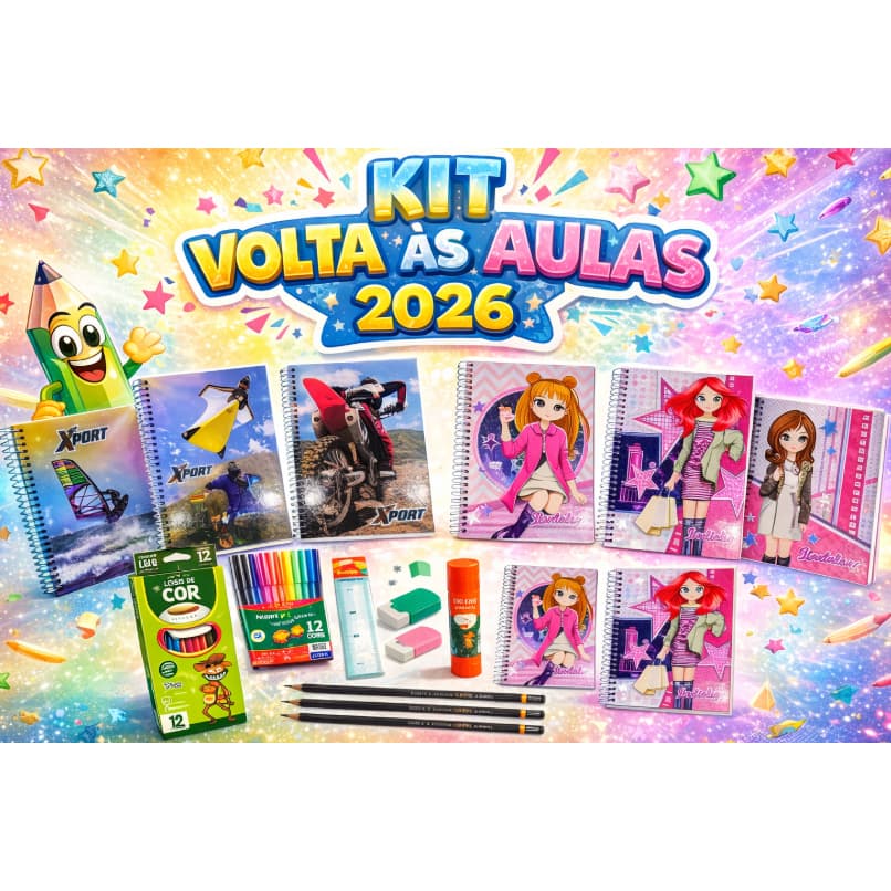Kit Escolar 10 Cadernos 1 x1 Capa Dura Espiral 96fls +acessórios Sortidos