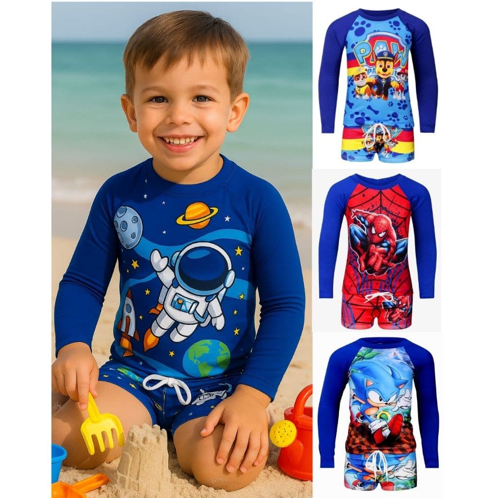 Conjunto Infantil Praia Piscina Menino Kit Uv Roupa de Natação Criança