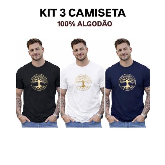 KIT 3 Camiseta Masculina 100% Algodão Estampada Estilo Conforto Tendencia