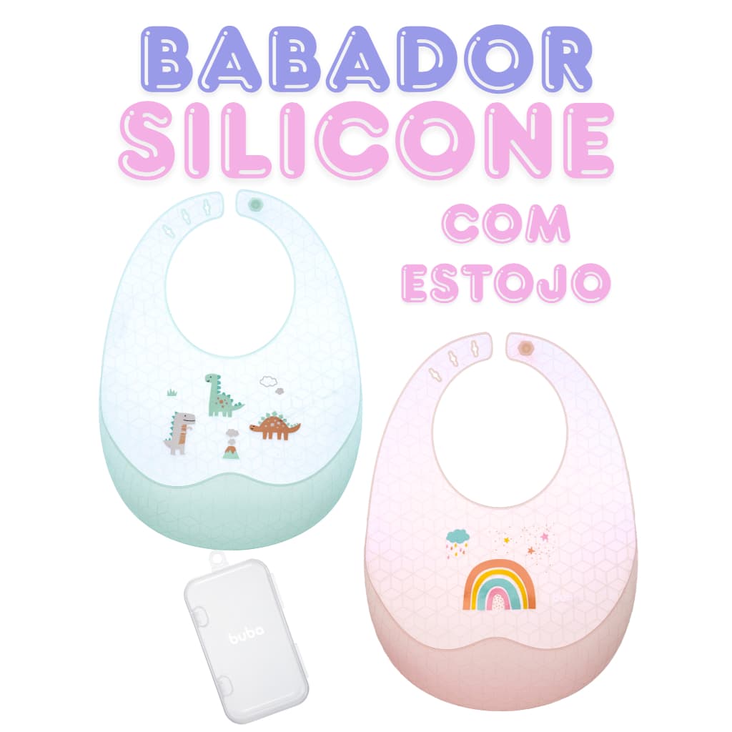 Babador de Silicone Buba com Estojo Portátil com Fecho Ajustável Bolso Pega Migalhas