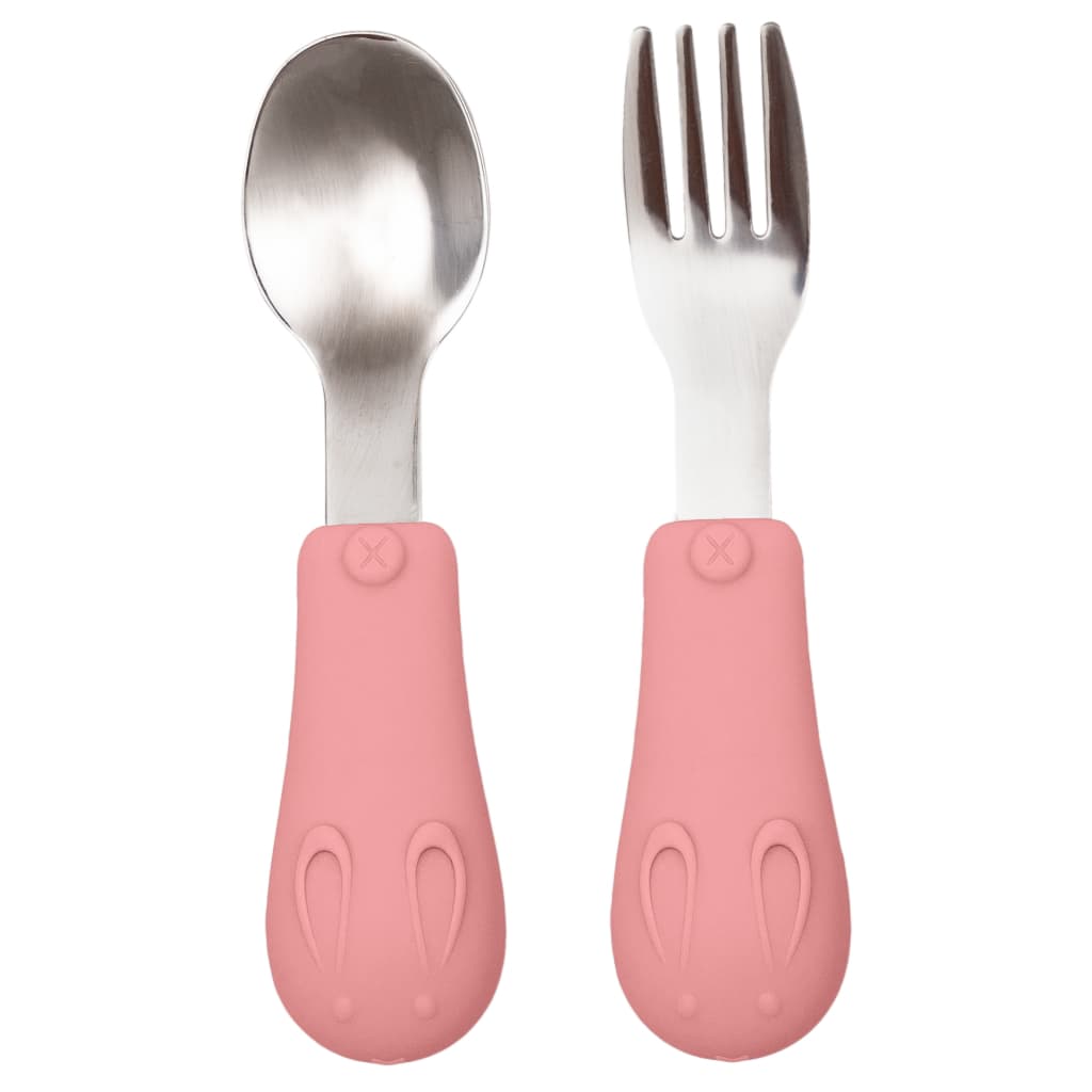 Kit Talheres Aço Inox Cabo em Silicone Infantil Buba Kit Colher e Garfo Buba Rosa