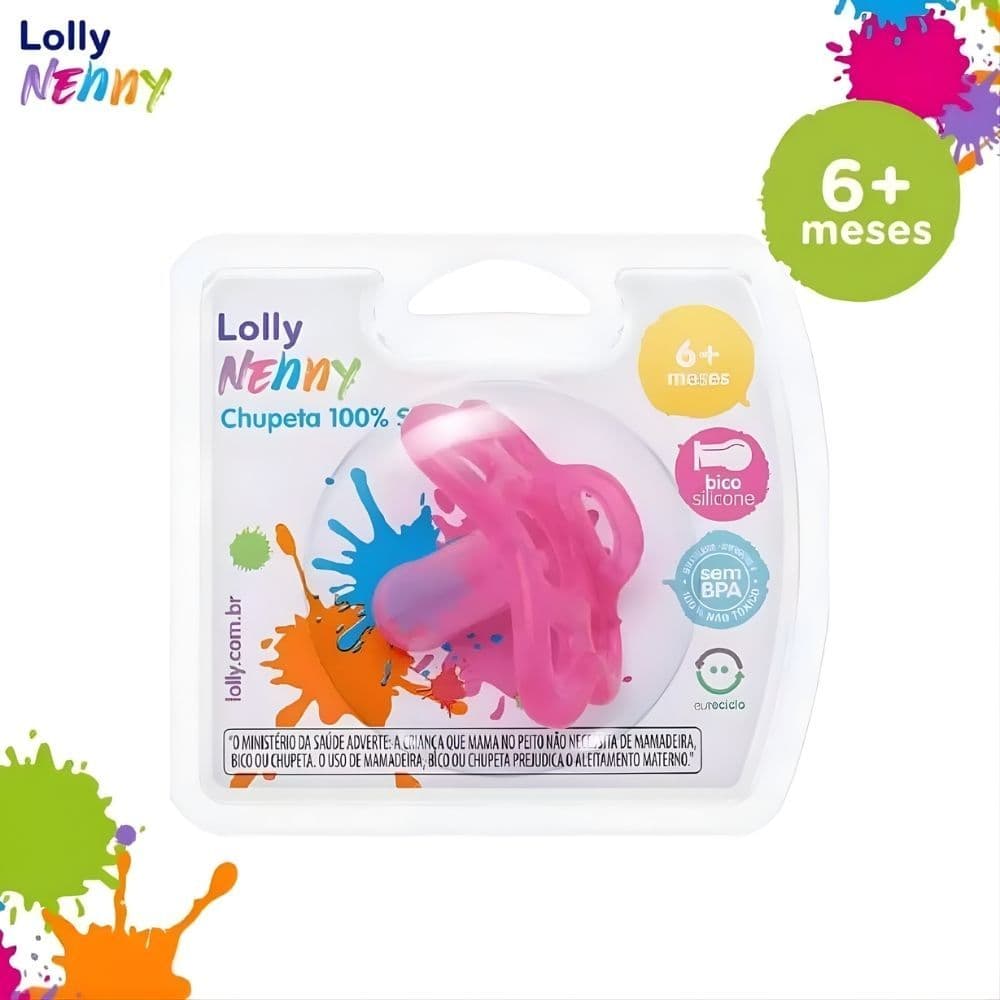 Chupeta 100% Silicone Bico Redondo T2 +6 Meses Rosa Bebê Segura