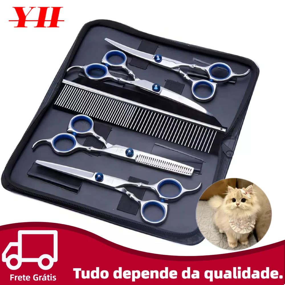 YH-5 PCS Pet Tesoura De Corte De Cabelo, Galvanizado Preto Pet Tesoura De Corte De Cabelo Set para Pet Groom