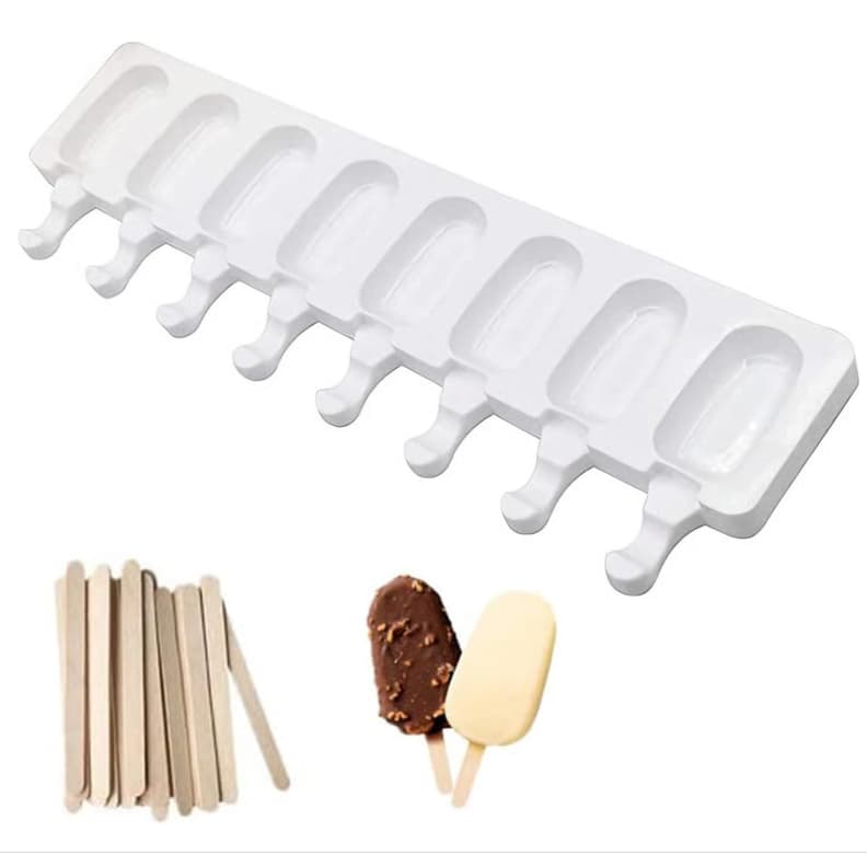 Forma De Picolé Sorvete Silicone Flexível 8 Parte 50 Palitos Pronta