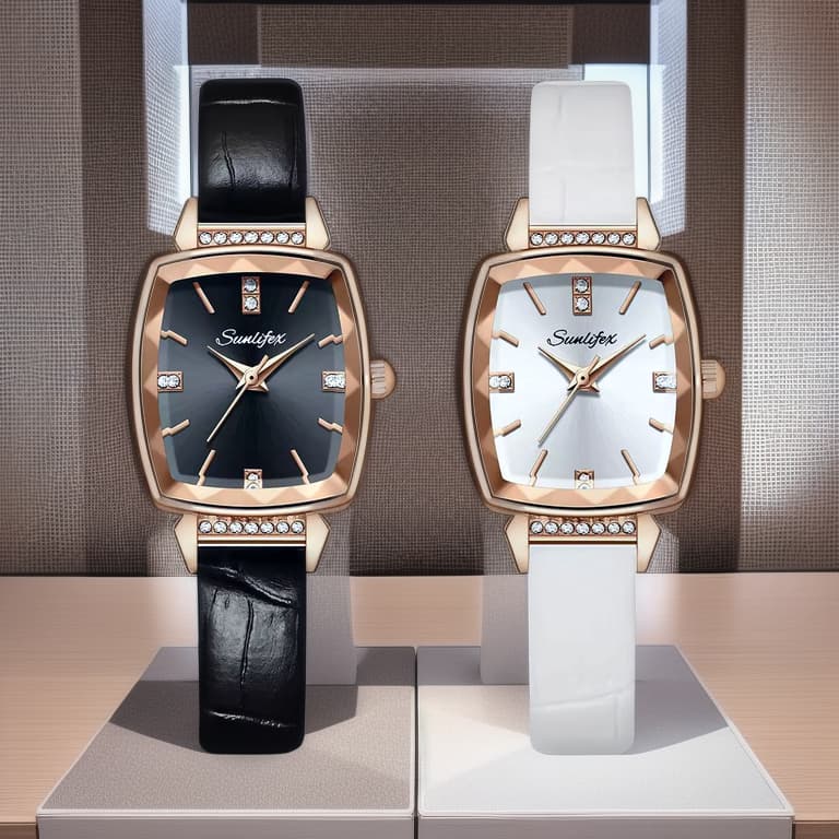 Relógio Feminino Sunlifex 8006  Luxo Acessível Pulseira de Couro e à Prova D'Água Design Refinado