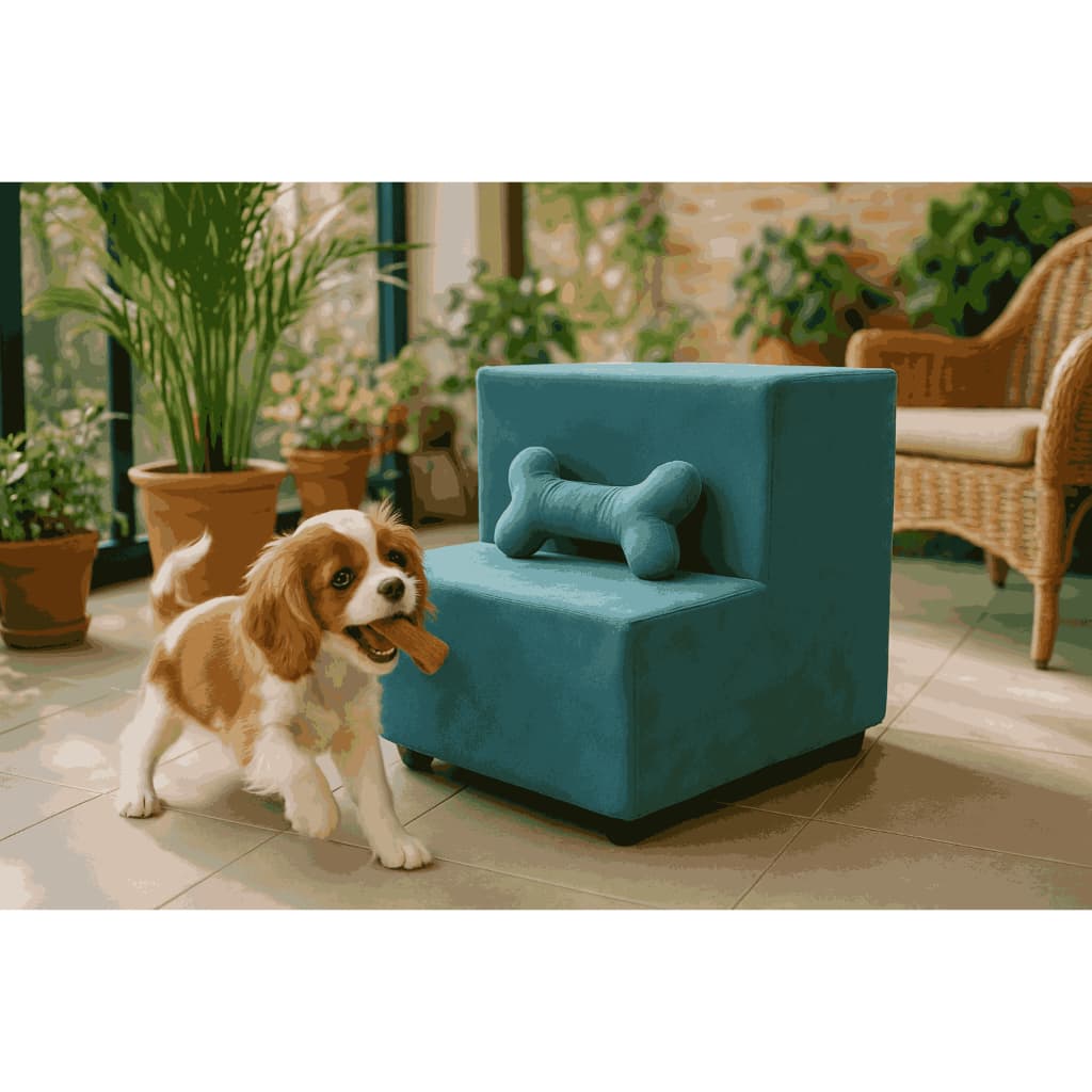 Escada Pet 2 Degraus para Cachorro Pequeno e Gato | Escadinha Pet para Sofá e Cama Espumada com Osso
