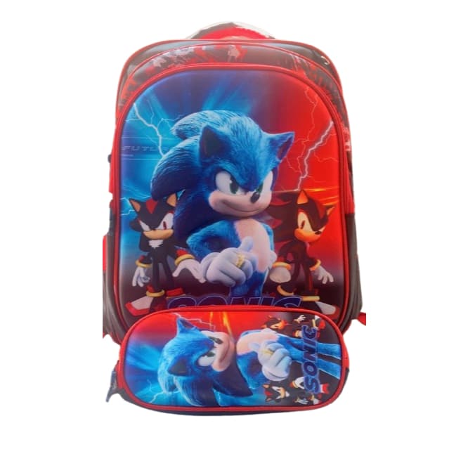 Mochila escolar costas 3d sonic importada promoção ou stitchi com estojo 3d de brinde