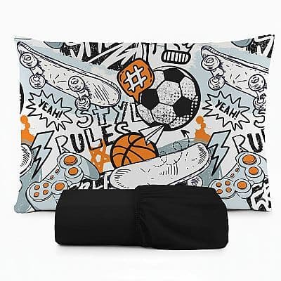 JOGO DE LENÇOL SOLTEIRO 2 PEÇAS SKATE GAME BASQUETEBOL FUTEBOL QUARTO DE MENINO