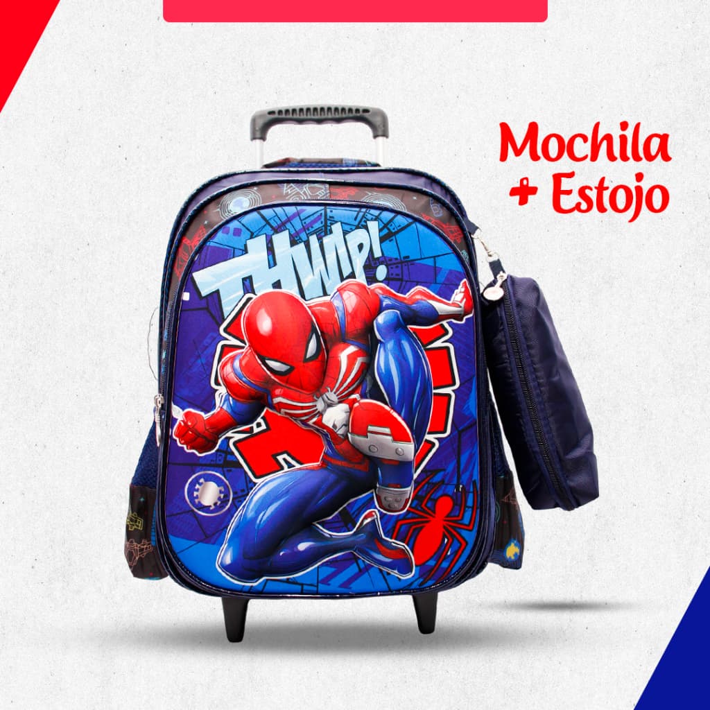 mochila escolar infantil 3D com rodinhas mochila mais estojo varios personagens homem aranha sonic patrulha canina