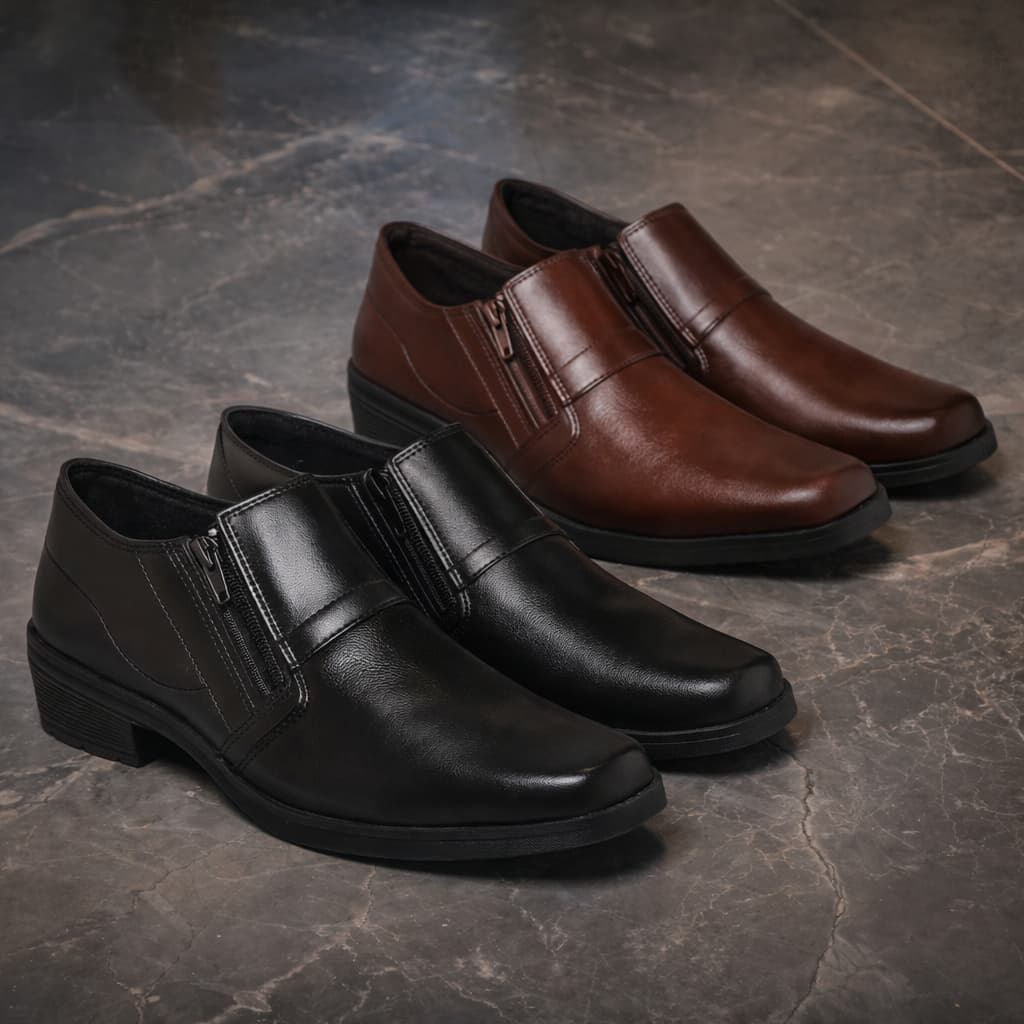 Kit 2 Pares Botina Masculina com Zíper Preto e Marrom Confortável Casual Trabalho Festa Premium
