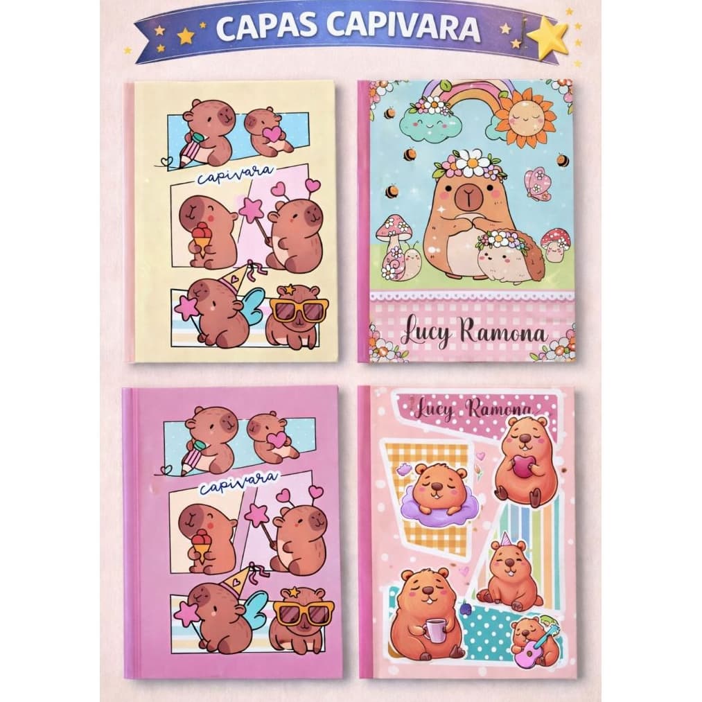 Capa de Caderno Capivara-Capa de Caderno A4 Personalizada Laminada Não Acompanha Caderno_ Capa Frente e Verso