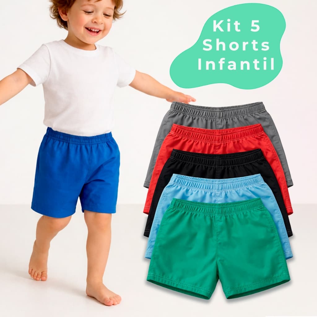 Kit Bermuda Shorts Infantil Tactel liso Colorido Menino Praia Costura Reforçada Premium
