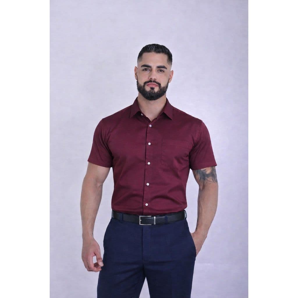 Blusa de Botão Social Slim Manga Curta Com Bolso Masculina Envio Rapido Promoção Barata Trabalho