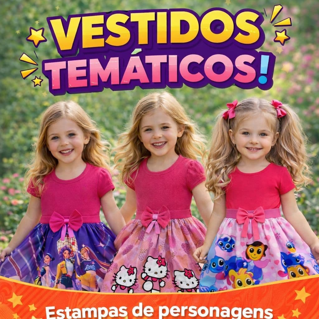 Vestido Infantil Menina Temático Fashion K-Pop Festa Estiloso