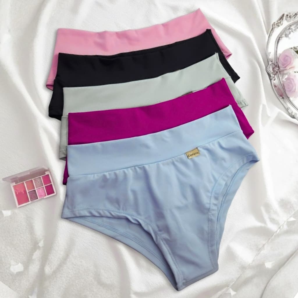 Kit 5 Calcinhas Papita em Poliamida Conforto Com  Cós Modeladora