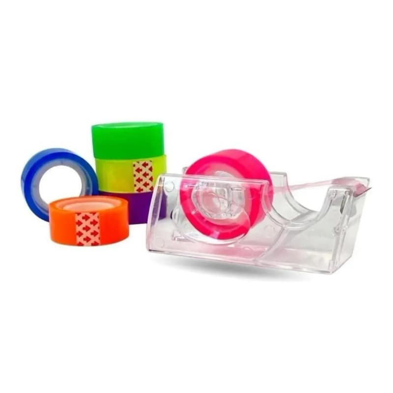 Suporte de Durex Suporte Para Fita Adesiva + Kit 6 Fitas Coloridas Adesiva Manual - Win Paper
