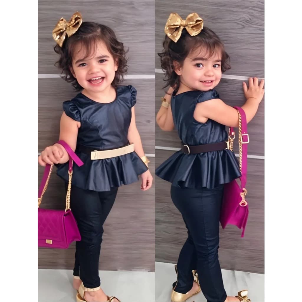 Conjunto Infantil Menina Peplum Cirre Com Strass Brilho Luxo Estilo Blogueirinha Moda Mini Diva  CCKIDS