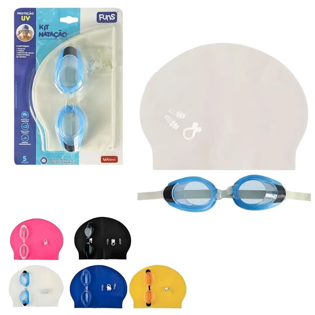 Kit Natação  Touca e Oculos de Natação Infantil Completo com Protetor de Ouvido e Nariz Kit 4 Peças