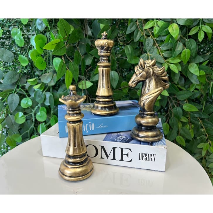 Escultura decorativas Peças do Xadrez Kit 3pçs do Xadrez Luxo Escritório Casa Rack Presente