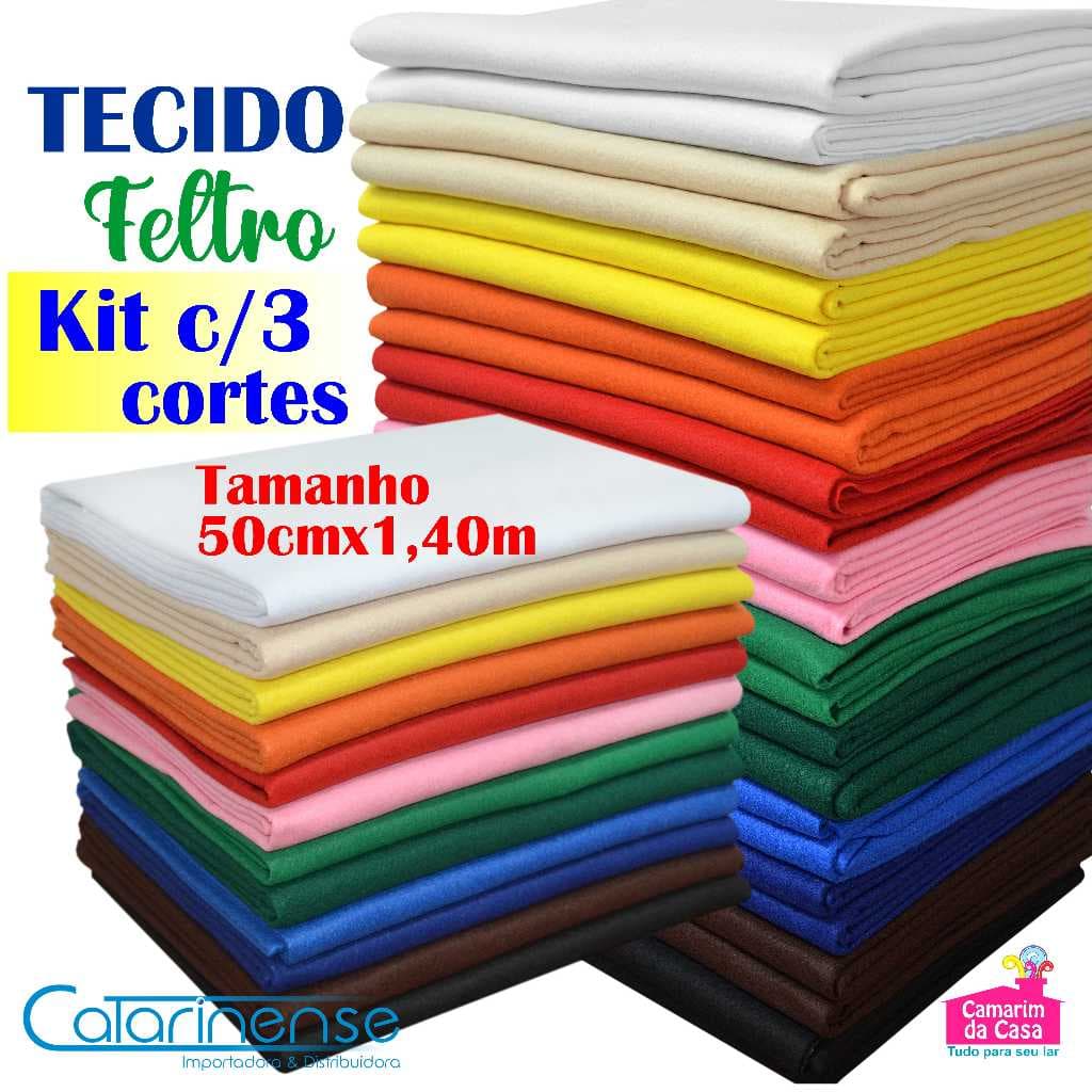 Kit com 03 Cortes de Tecido Feltro Macio Catarinense Corte com 50cmx1,40m cada Artesanato e Escolar
