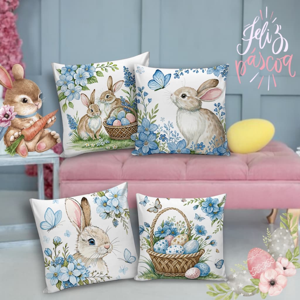Kit 04 Capas de Almofadas Decorativas Páscoa 45x45 | Estampas Variadas