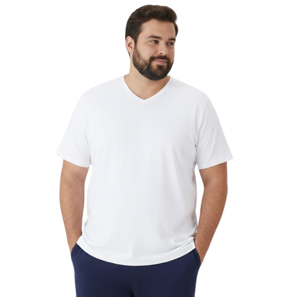 Camiseta Plus Size Gola V Masculina Malwee Original Algodão Alto Conforto