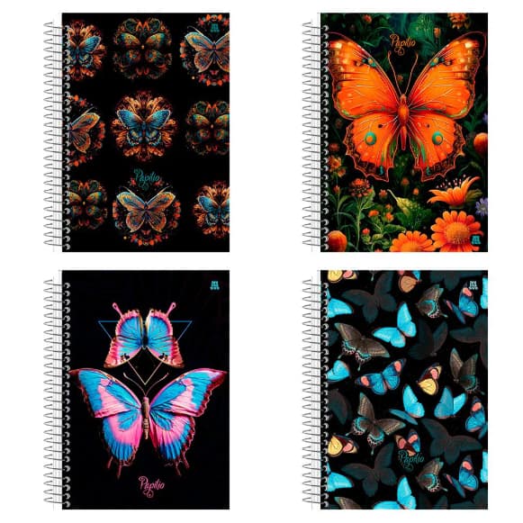 Caderno Universitário Espiral Papilio Borboletas 10 Matérias 160 Folhas Capa Dura Animativa