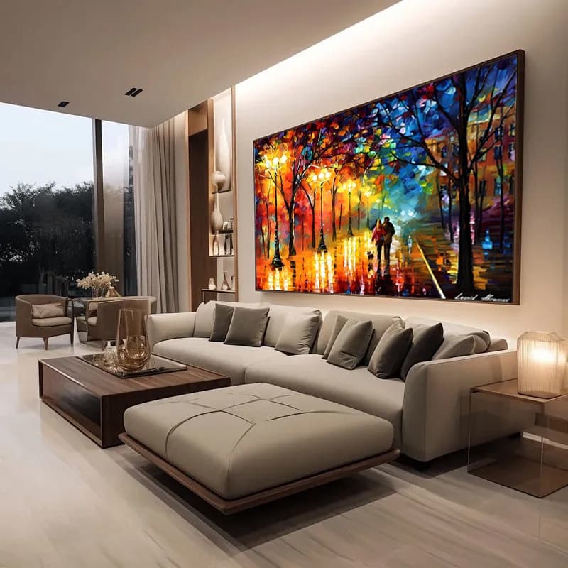 Quadro Praça Leonid Afremov Com Moldura Casal Na Praça