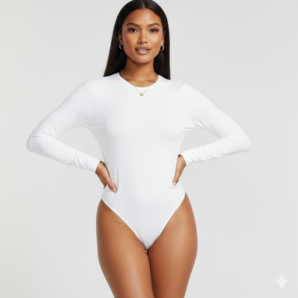 Body Gola Careca Feminino Simples Manga Longa