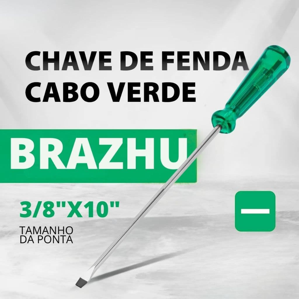 Chave de Fenda Magnética Ponta Imantada 3/8x10 Cabo Verde CRV Ferramenta Eletricista Brahzu