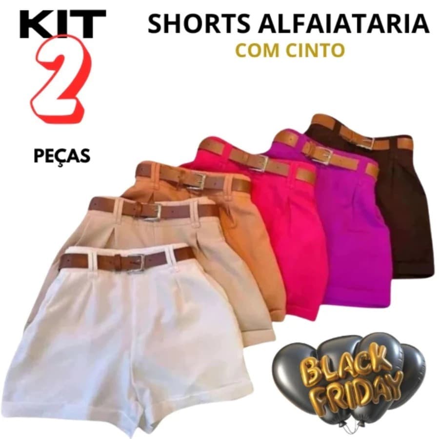 Kit 2 Short Alfaiataria Feminino Com Bolso Com Cinto Cintura Alta PROMOÇÃO