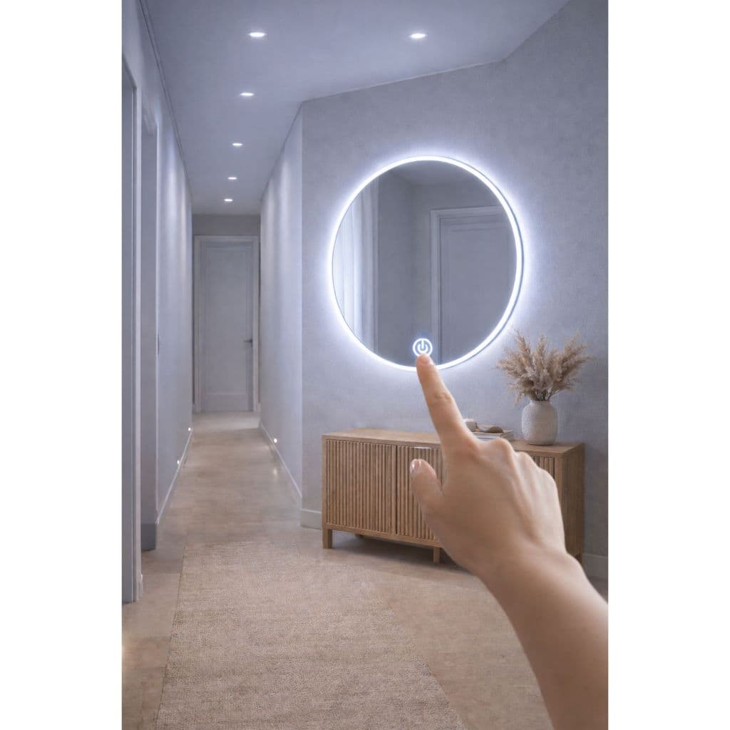 ESPELHO REDONDO 50CM COM LED TOUCH LUZQUENTE/FRIA DECORAÇÃO BANHEIRO SALA MODABLOGUEIRA