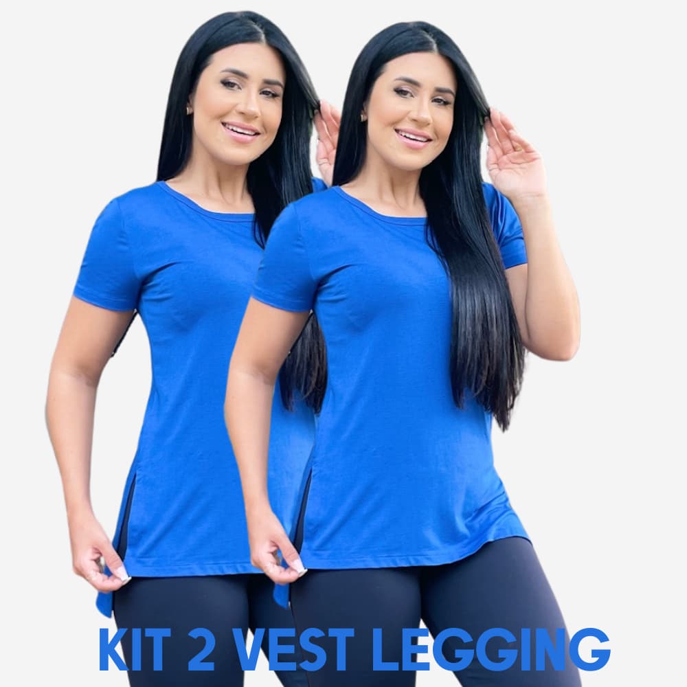 Kit 02 Vest Legging  Camisetas Long Line Feminina Slin Tapa Bumbum Confortável Blusa Esporte Fresca Moda Verão