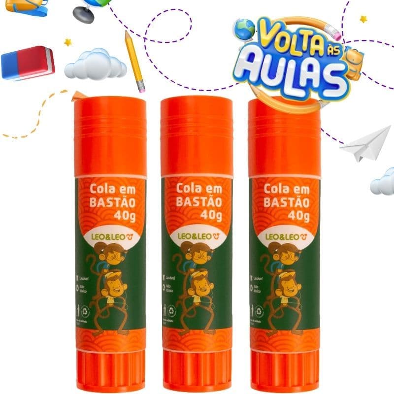 Kit Cola Bastão Escolar 40g Leo&Leo Original I Material Escolar I Volta às Aulas