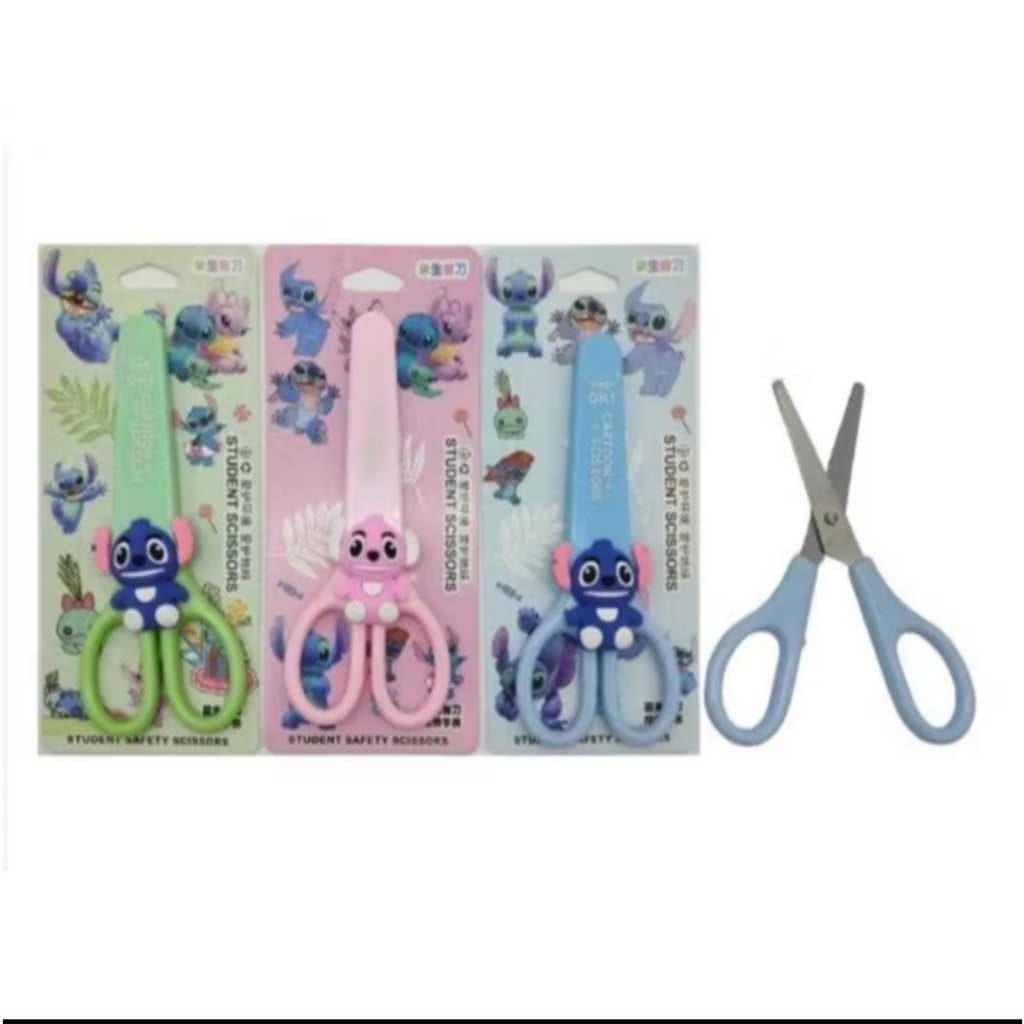 Tesoura Escolar Infantil Stitch Com Capa Protetora Papelaria Fofa