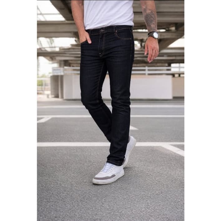 Calças Jeans Masculinas Trabalho Elastano Costura Reforçada Confortável Azul e Preta