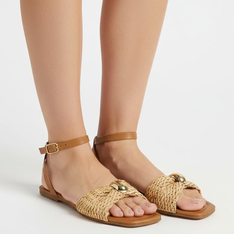 Sandália Feminina Fofiori Rasteirinha Palha Conforto Leve Casual Elegante Verão FQ532