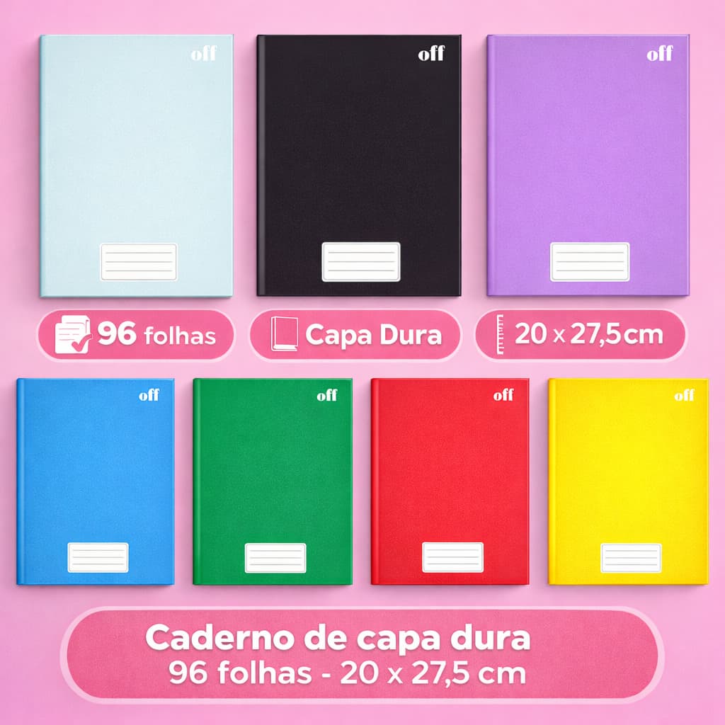 Kit 4/8/12 Caderno Brochura Capa Dura Grande 96 Folhas Azul Amarelo Verde Vermelho