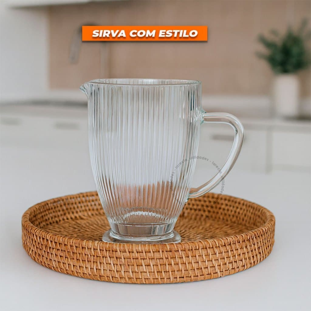 Jarra Canelada Vidro 1 Litro Resistente Versalhes Com Alça Suco Água Bebidas Refrescos